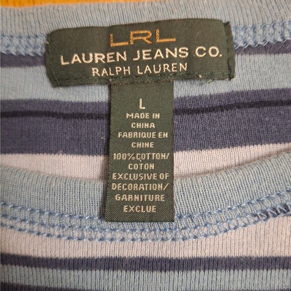Lauren Ralph Lauren Blue Striped Long Sleeve Blouse size L - Picture 3 of 7